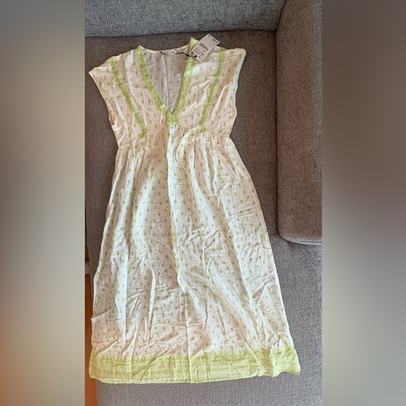Zara White Green Embroidered Tunic Midi Dress – Size XS brand new - Picture 11 of 16